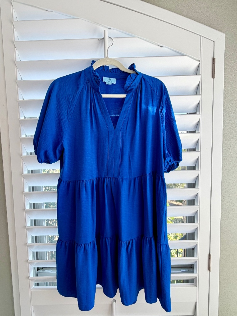Cece Women’s Short Sleeve Tierred V-Neck Baby Doll Dress- Deep Royal Blue, Size